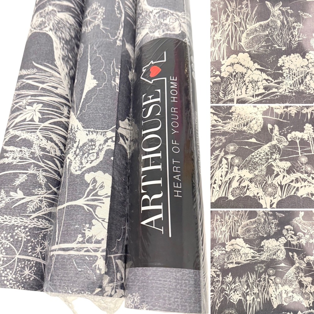 Arthouse Meadow Hare Navy Wallpaper 909606 Woodland Animal Print 3 Rolls Cottage